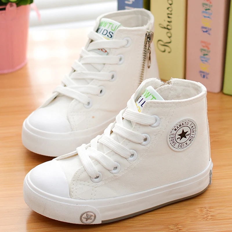 2017 spring and autumn child canvas shoes white high ...
