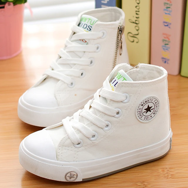2018 spring and autumn child canvas shoes white high sneakers shoes