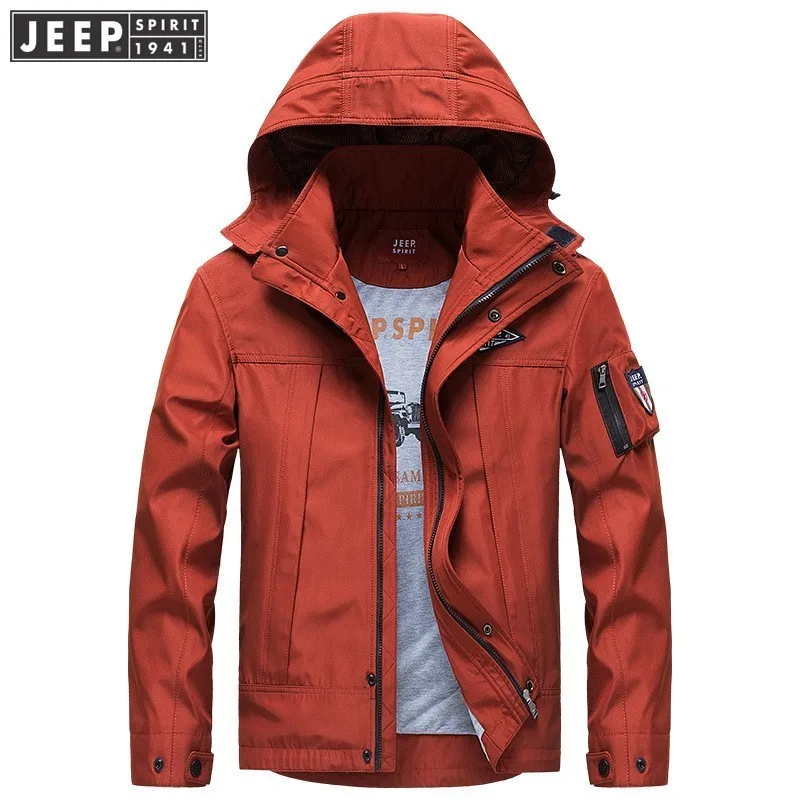 

2018 Autumn Spring JEEP SPIRIT Brand Cargo Jackets Coats Quick Dry Brand Hooded Clothes Long Sleeve Solid Color Fashion Jackets