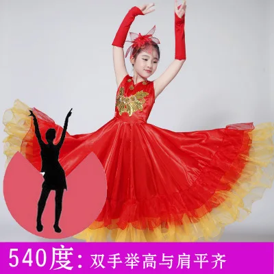 Детское фламенко платье для девочек испанский бой быков танцевальное бальное платье большой качели художественный костюм сценическая одежда M98 - Цвет: 540