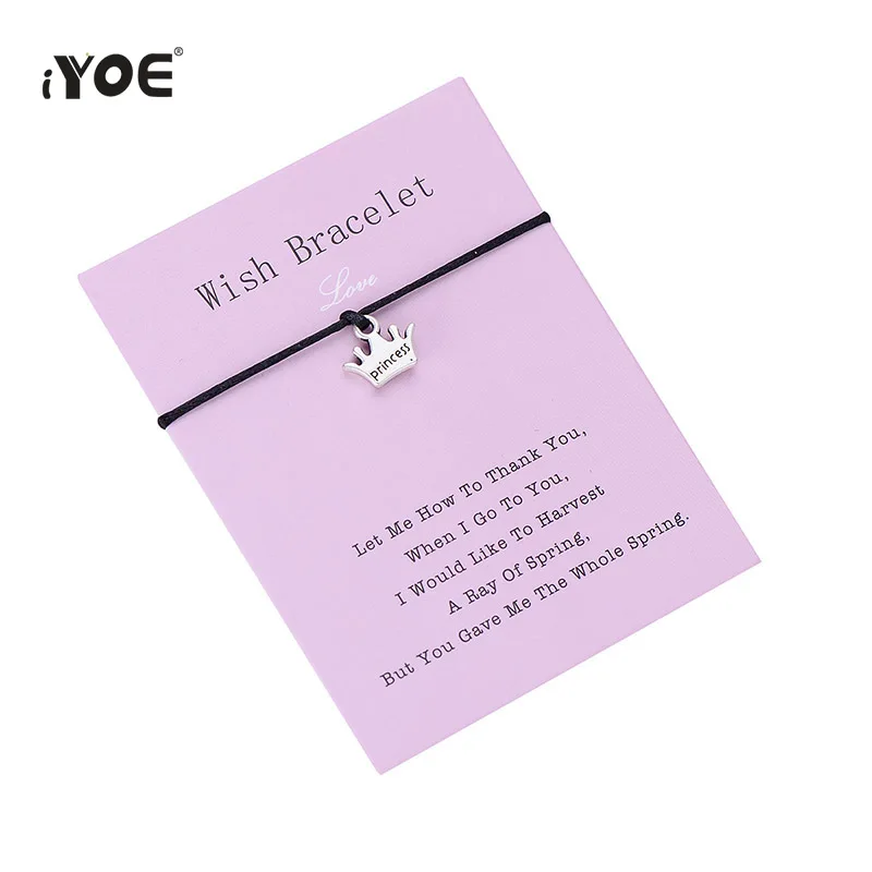 

IYOE Wish Card Red Thread Bracelet For Women Kids Princess Crown Hand Braided Rope Paired Bracelets Friendship Family Jewelry
