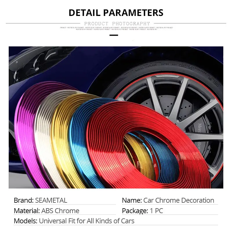 Car Styling Mouldings Strip Wheel Rim Sticker Trim Chrome Decoration Auto Tire Rim Hub Strip Protector Exterior Car Accessories (2)