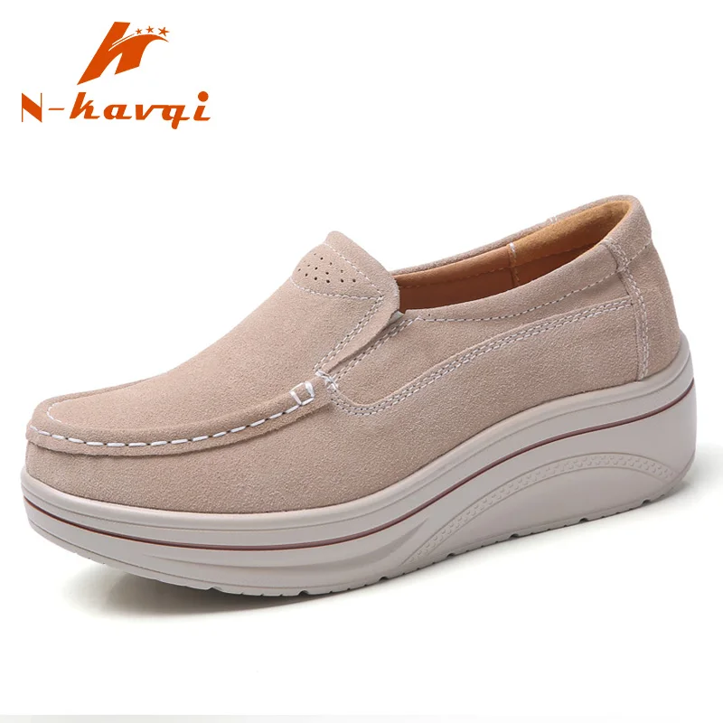 NKAVQI Women Genuine Leather Casual Flats Shoes Ladies Elegant Suede Moccasins Fringe Shoes Woman Shoes Slip On Female Loafers