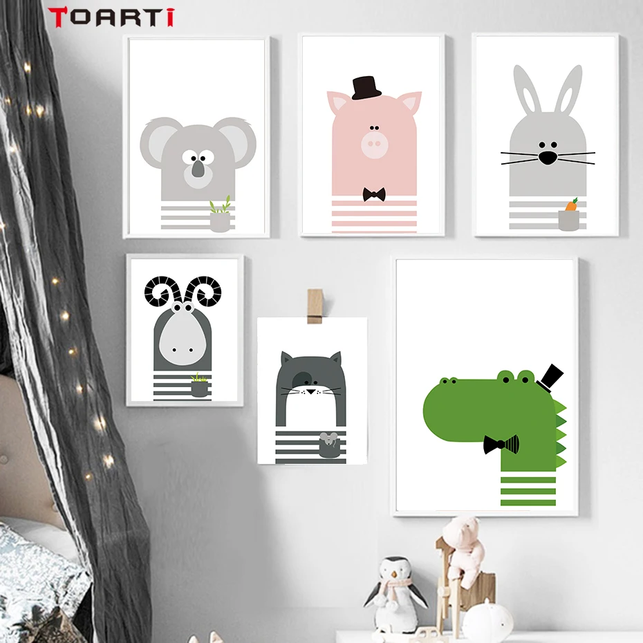 Kawaii мультфильм животные кролик медведь поросенок постер и художественная печать