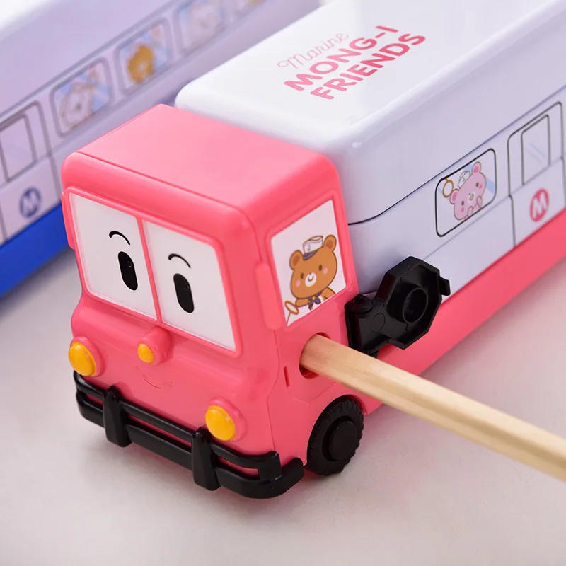 Детский металлический чехол для карандашей в виде машины автобуса с точилкой для карандашей, детский чехол для карандашей, сумка для ручек, школьные канцелярские принадлежности C15 D20