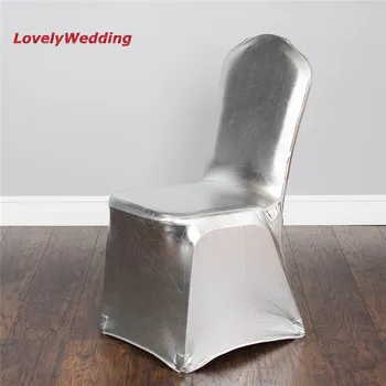 

Free Shipping Metallic Silver Banquet Stretch Chair Cover/spandex covering the chairs for wedding party banquet decorations