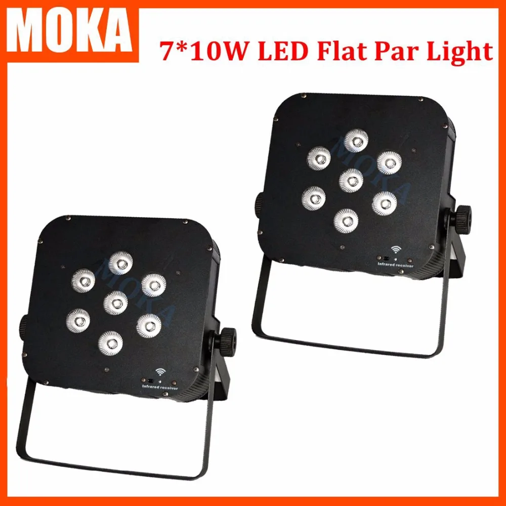 

2 pcs/lot 7x10W led par can light RGBW 4in1 LED Wireless Battery LED flat par 7 led slim par