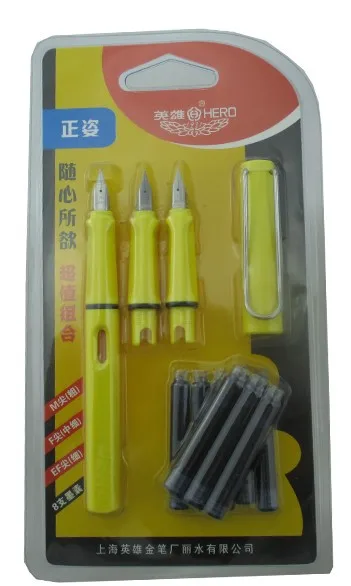 

1 piece Fountain pen set EF(0.4) Nib+ F( 0.5) Nib + M(0.7) Nib +5pcs ink cartridges 7 colors to choose HERO 359 Free Shipping