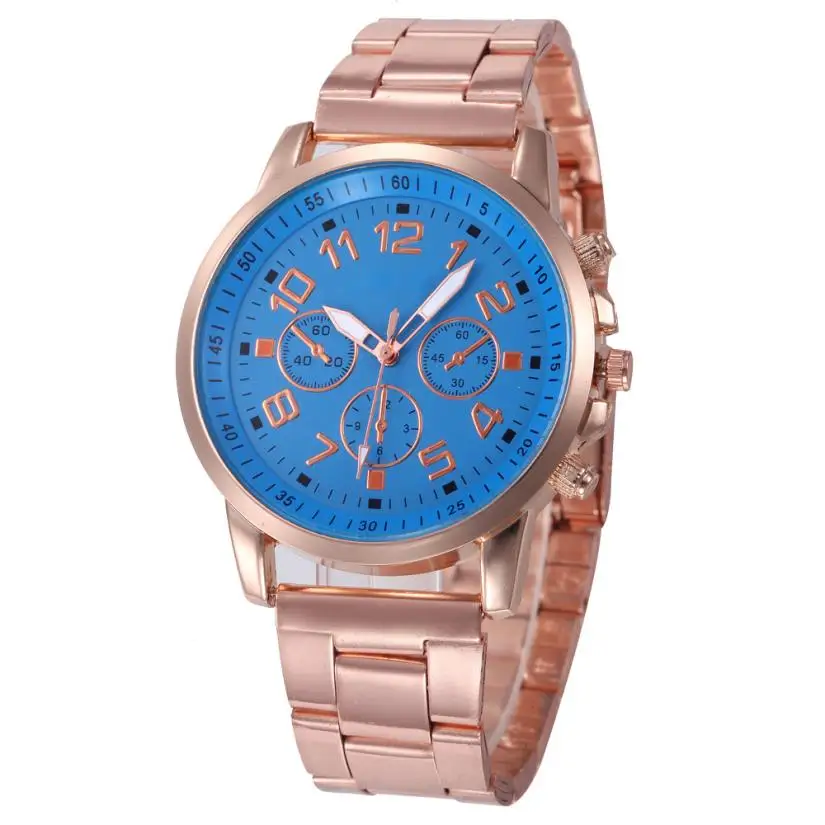 Stainless Steel Sport Quartz Hour Wrist Analog Watch Rose Gold Girls Gold ladies Hot Sale Flowers Dress Halloween Gift New A40 - Цвет: Sky Blue