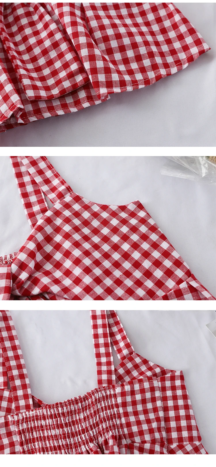 Хлопок студенческий тканый Мода Camis лук короткая ткань клетчатая Летняя Сексуальная и Клубная