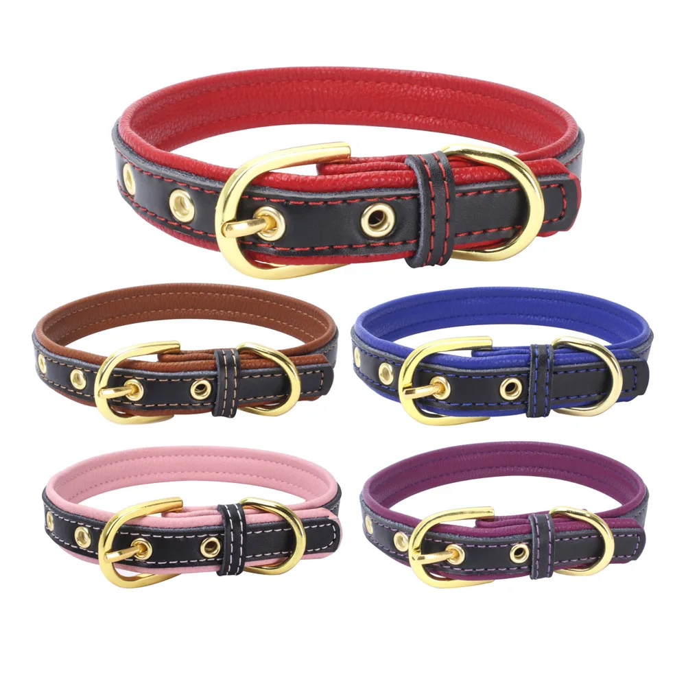 1PCS Fashion PU Leather Dog Collars Pet Metal Buckle Puppy Adjustable