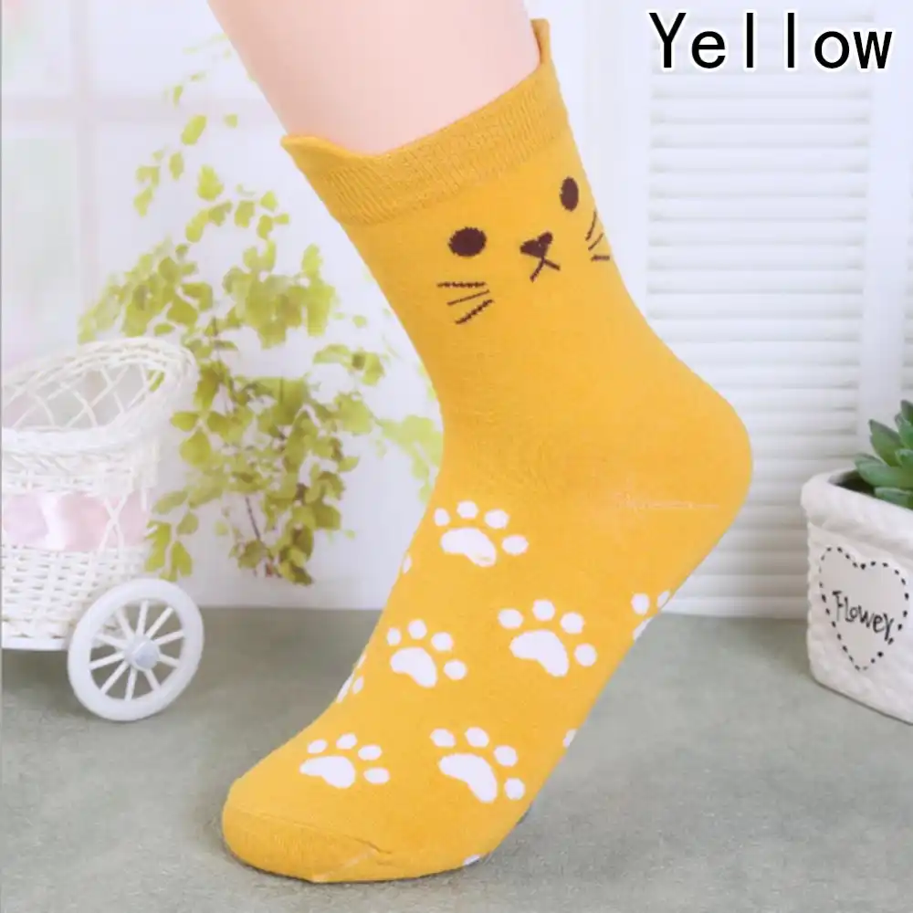 Карамельный цвет с милыми кошачьими ушками, для девочек с принтом в виде лапки Для женщин девочек Хлопковые короткие носки без пятки с рисун...