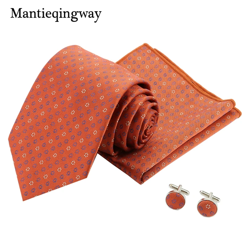 

Mantieqingway New Arrival Jacquard Ties Dot Pocket Square Cufflinks Sets For Men Casual Wedding Cuff Links Chest Towel Necktie