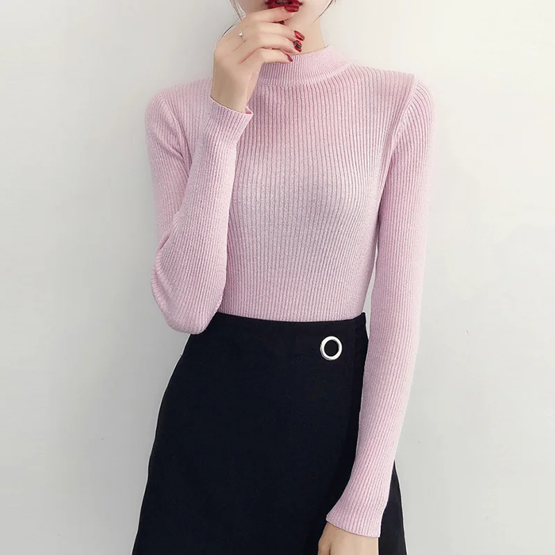 Shiny Lurex Autumn Winter Sweater Women Long Sleeve Pullover Women Basic Sweaters Turtleneck 2019 Korean Style Knit Tops Femme Shiny Lurex Autumn Winter Sweater Women Long Sleeve Pullover Women Basic Sweaters Turtleneck 2019 Korean Style Knit Tops Femme