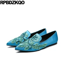Заостренный пурпурный павлин вышивка Китайская вышитая обувь цветочный надевать цветок ручной работы лоферы плоские шелк женщин сатин дизайнер отправка капель Мода красивая европейская последние весенняя осень