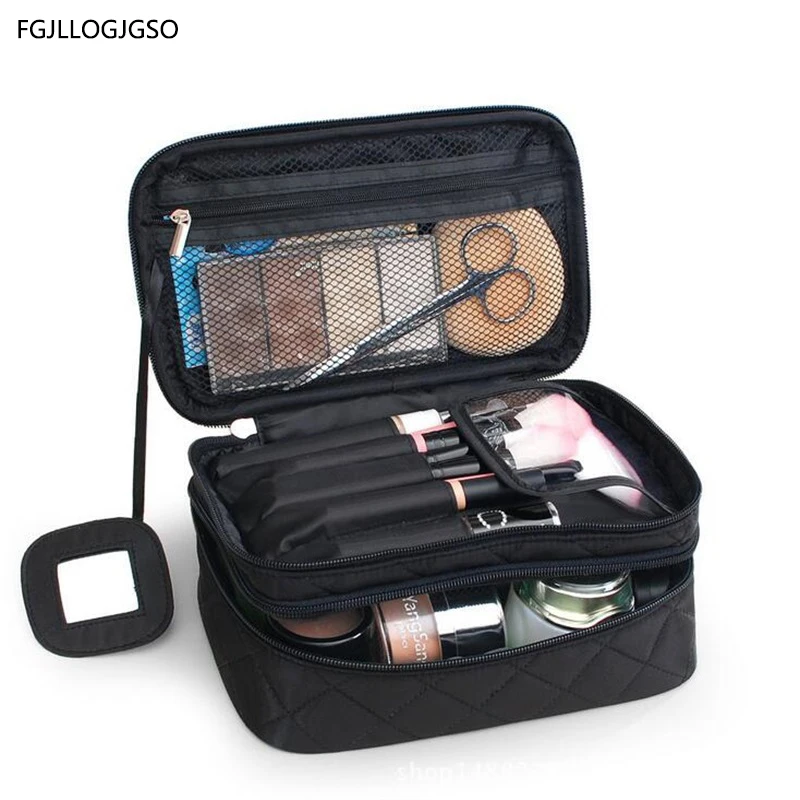 

Double layer Nylon Lady's Cosmetic Bags Waterproof Make Up Tools Organizer Pouch Wash Toiletry Vanity Travel Case Box Accessorie