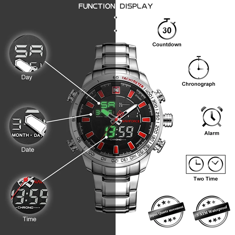 Часы NAVIFORCE мужские армейские модные спортивные со стальным ремешком