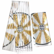 2+ 4 ярдов органза лента шелковая ткань белый и золотой принт африканская ткань Высокое качество африканская шелковая ткань для платья