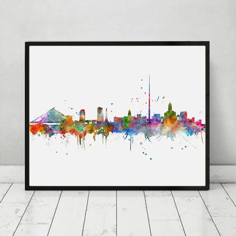 Дублина Skyline Cityscape принт акварельное искусство Акварельная живопись Ирландия