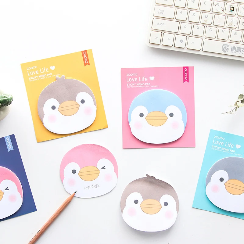 

30Sheets Candy Color Sticky Notes Cute Penguin Memo Pads Set Planner Note Pads For Kids School Office Supplies Kawaii Stationery