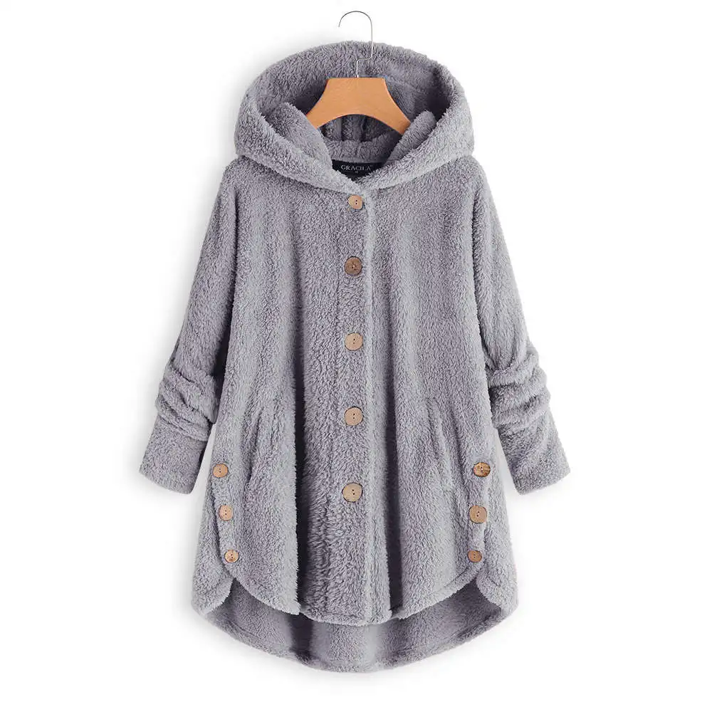 Beste Fleece Hooded Asymmetrische Zoom Knop Jas 2018 Winter Warm Vrouwen Casual Single Breasted Solid