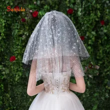 Короткие слои, свадебная фата с ленты морские звезды черный Жесткий Тюль с край фата Для женщин вечерние лицевая вуаль casamento V98