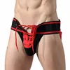 New Top Quality Men Knitting Jockstrap Lace-Up Bandage Briefs Punch Jock Bag Open Butt Erotic Gay Underwear Fetish Lingerie 2