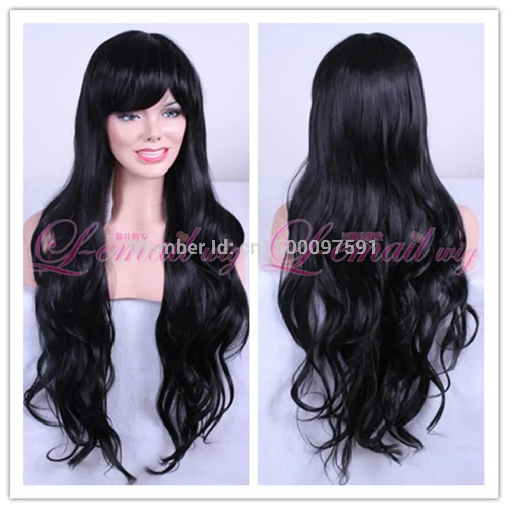 parrucca perruque Shipping**80cm long Jet Black wavy women fahion hair wig |