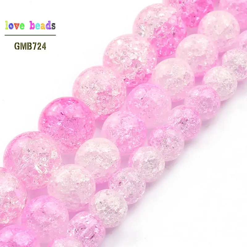 

6/8/10mm Natural Snow White Cracked Quartz Crystal Glass One Side Plated Pink Beads Spacer Beads for DIY Jewelry Making