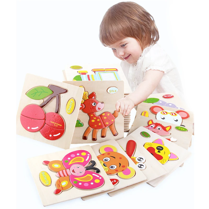

1pcs colorful Kid Wooden Animals Cartoon Picture Puzzle Kids Baby Educational Toys train children newborn early development