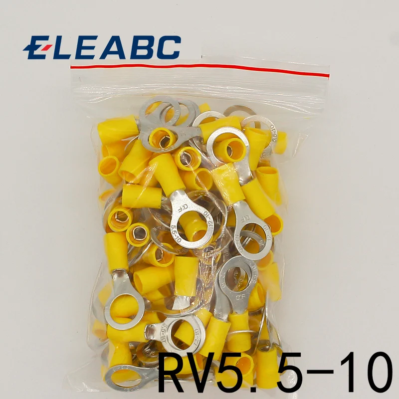 

RV5.5-10 Yellow Ring insulated terminal suit 4-6mm2 Cable Wire Connector 50PCS/Pack cable Crimp Terminal RV5-10 RV