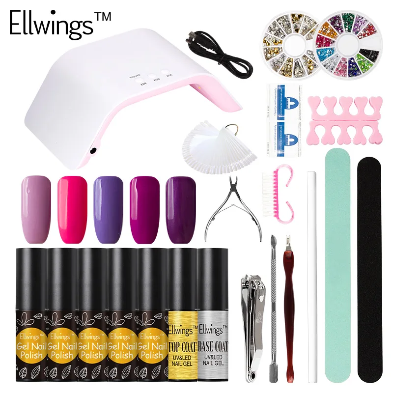 

Ellwings 5pcs Nude Color Gel Varnish 24W UV Sun Lamp For Nails Machine Set for Manicure Nail Art Decoration Manicure Set