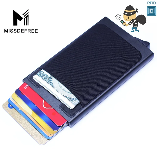 Aluminum Wallet With Back Pocket ID Card Holder Rfid Blocking Mini Slim Metal Wallet Automatic ...