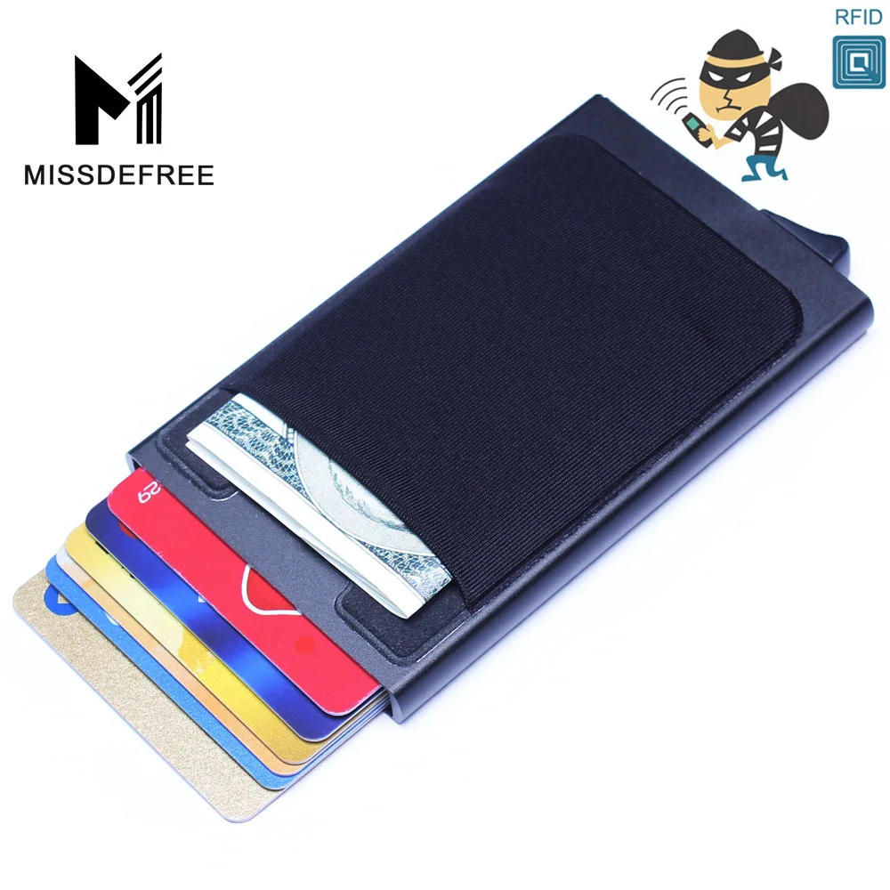 Алюминий бумажник с заднего кармана ID Card Holder RFID Блокировка мини тонкий
