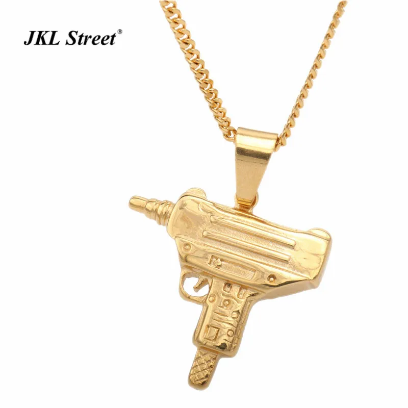 Mens Hip hop Shock Uzi Machine Gun Necklace Pistol Charm Pendant for