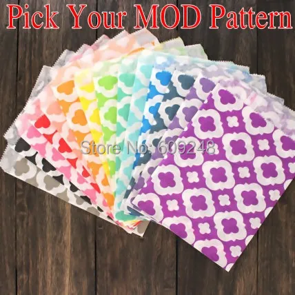 

100pcs Mixed Colors Party MOD Patterned Paper Candy Treat Favor Bags Aqua Black Blue Red Purple Navy Green Orange Yellow Pink