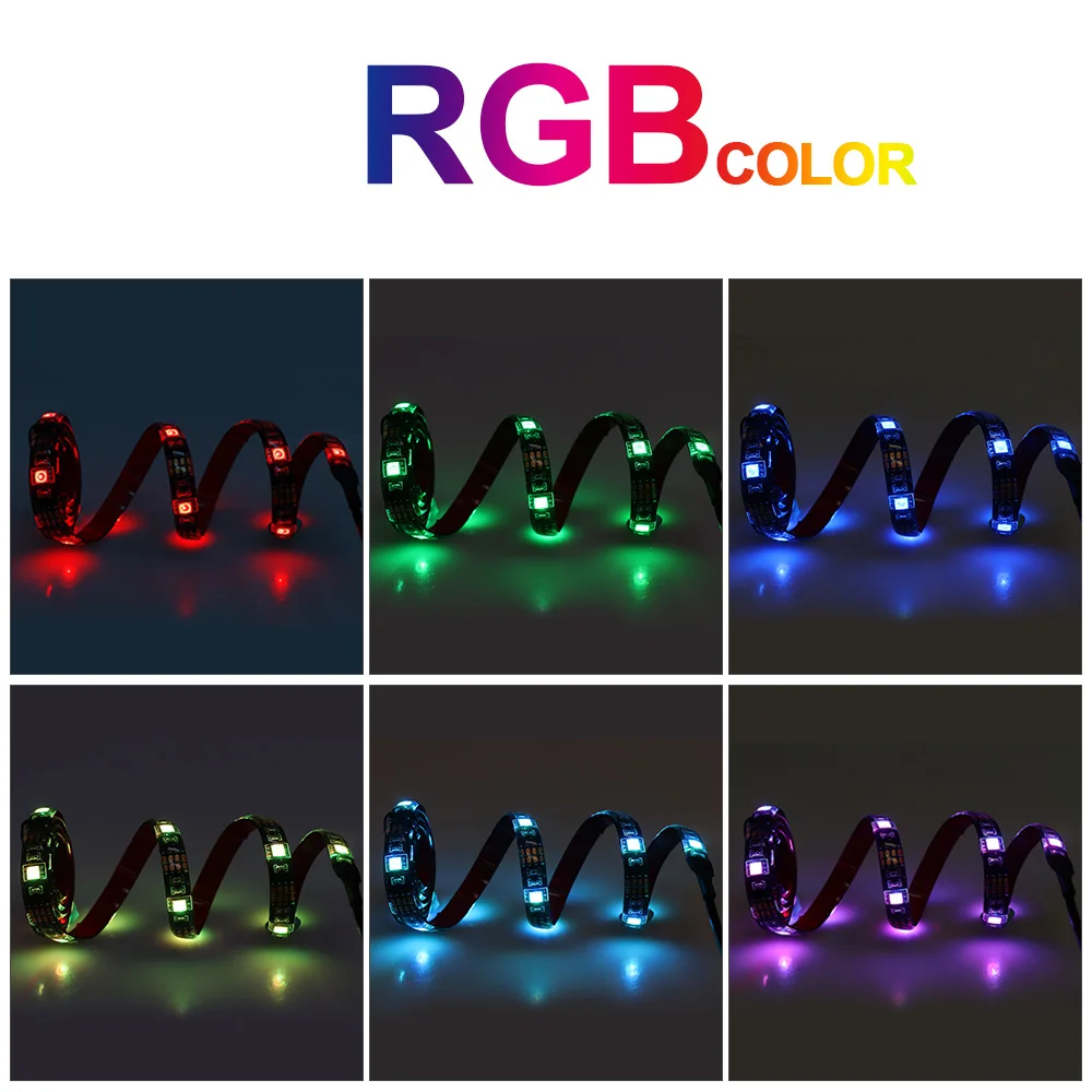 Светодиодная лента на батарейках 5 В, RGB, USB, 5050, гибкая, ТВ, настольный экран, фоновое освещение, светодиодная лента, водонепроницаемая, 1 м, 2 м, 17 ключей, RF