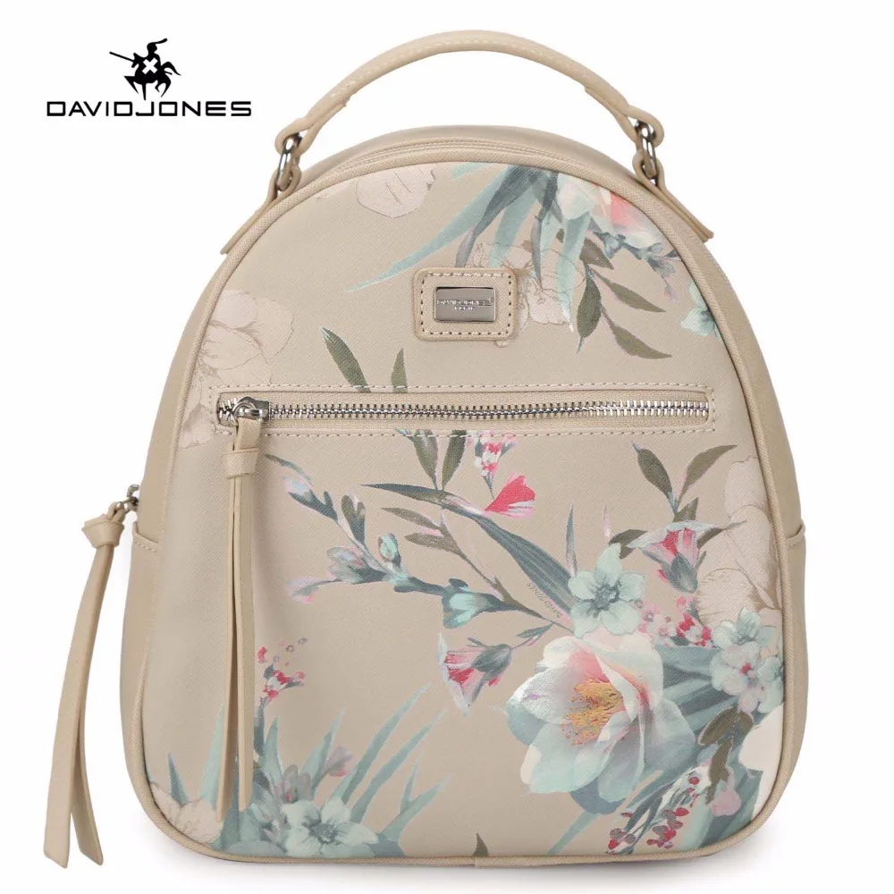 

DAVIDJONES women shoulder bags pu leather female school bags large lady floral backpack girl embroidery softpack drop shipping