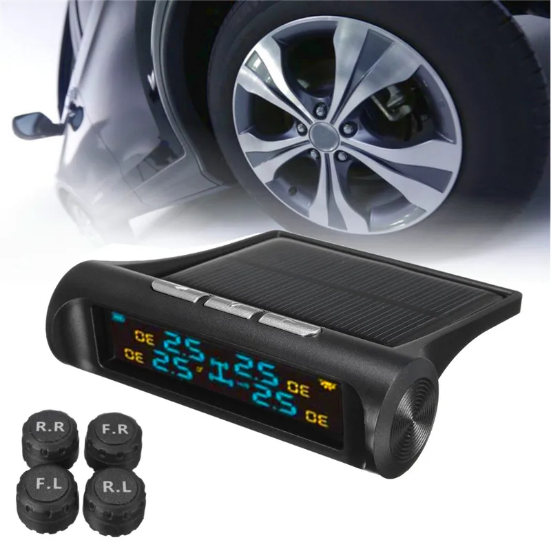 Solar font b TPMS b font Car Tire Pressure Monitoring System LCD Display 4 External Sensors