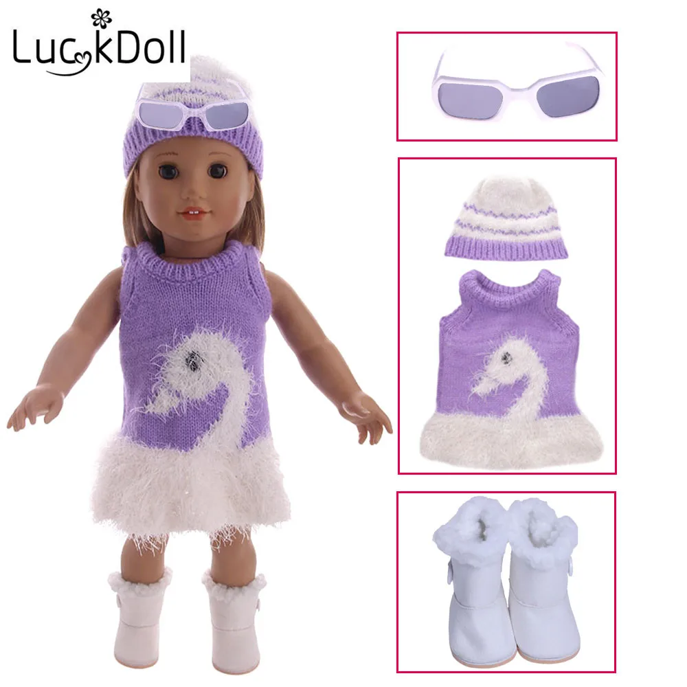 LUCKDOLL новый свитер шляпа очки BootsFit 18 дюймов Американский 43 см BabyDoll одежда