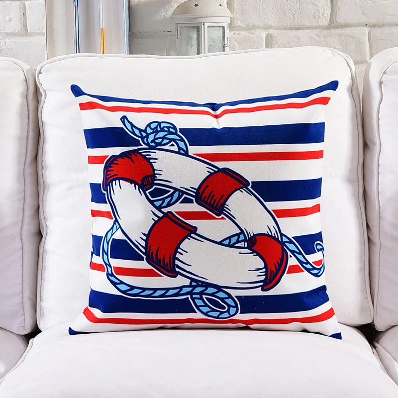 Sailing Boat Anchor Cushion Covers Voyage Ocean Explorer Blue and Red