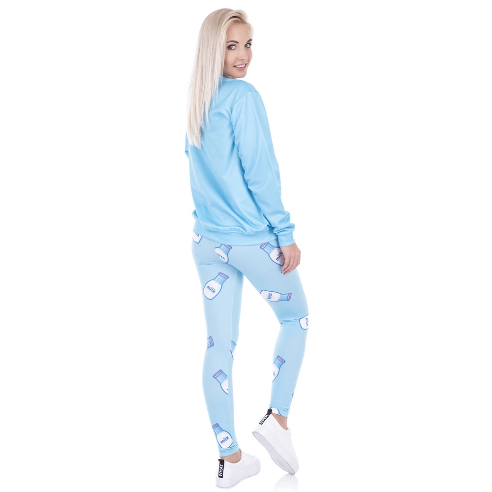 Женские леггинсы с высокой талией голубые молочным принтом|printed leggins|leggins for