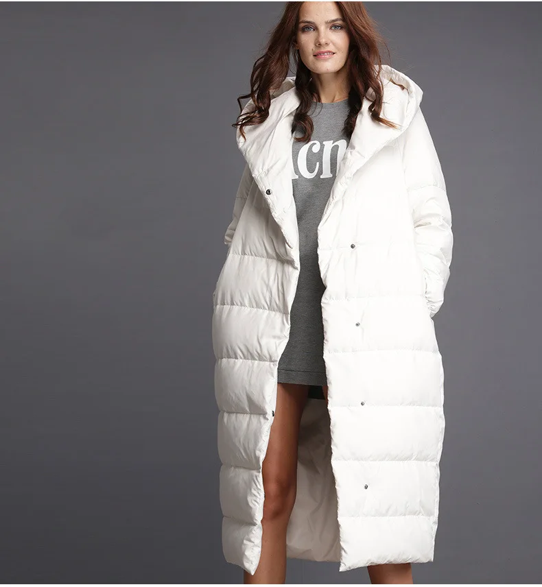 5XL гусиное перо пальто длинного размера плюс женский пуховик брендовая плотная теплая парка на белом утином пуху верхняя одежда с капюшоном Okd622