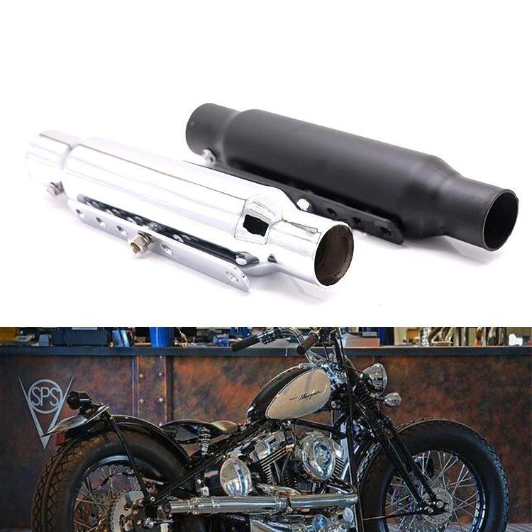 Motorcycle Retro Modified Exhaust Pipe Muffler black and silver HD moto