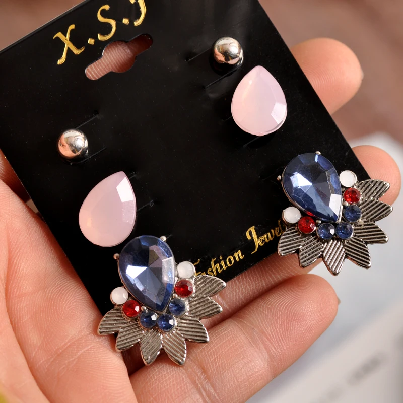 

New fashion and gorgeous women's jewelry Girl Birthday Party globular pink mix 3 pairs of /set earrings for no shipping