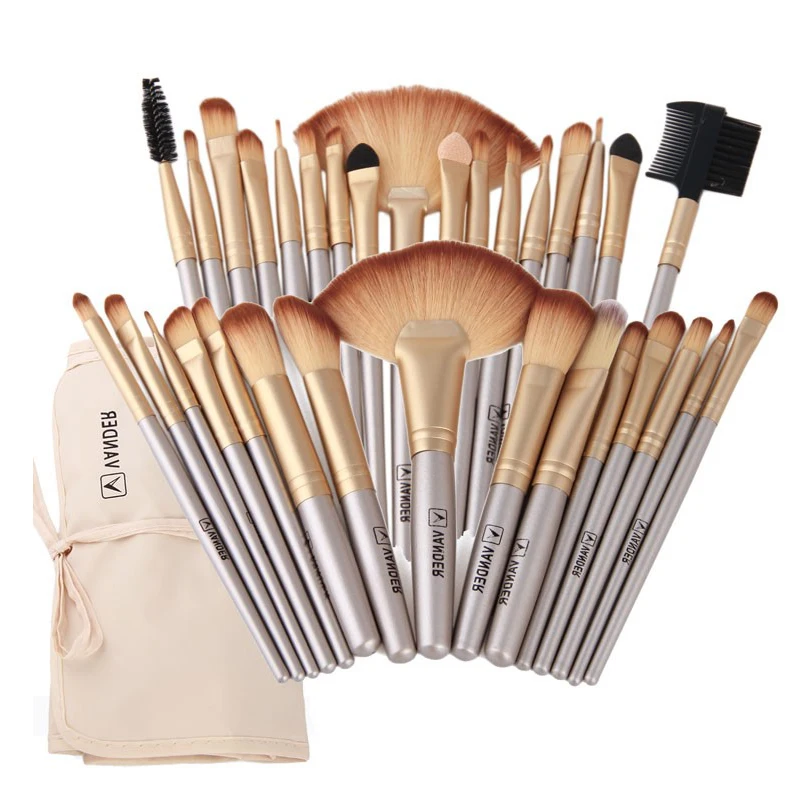 

Vander Professional Soft Champagne 32pcs Makeup Brushes Set Beauty Cosmetic Real Make Up Tools Eyeshadow Blush Blending with Bag