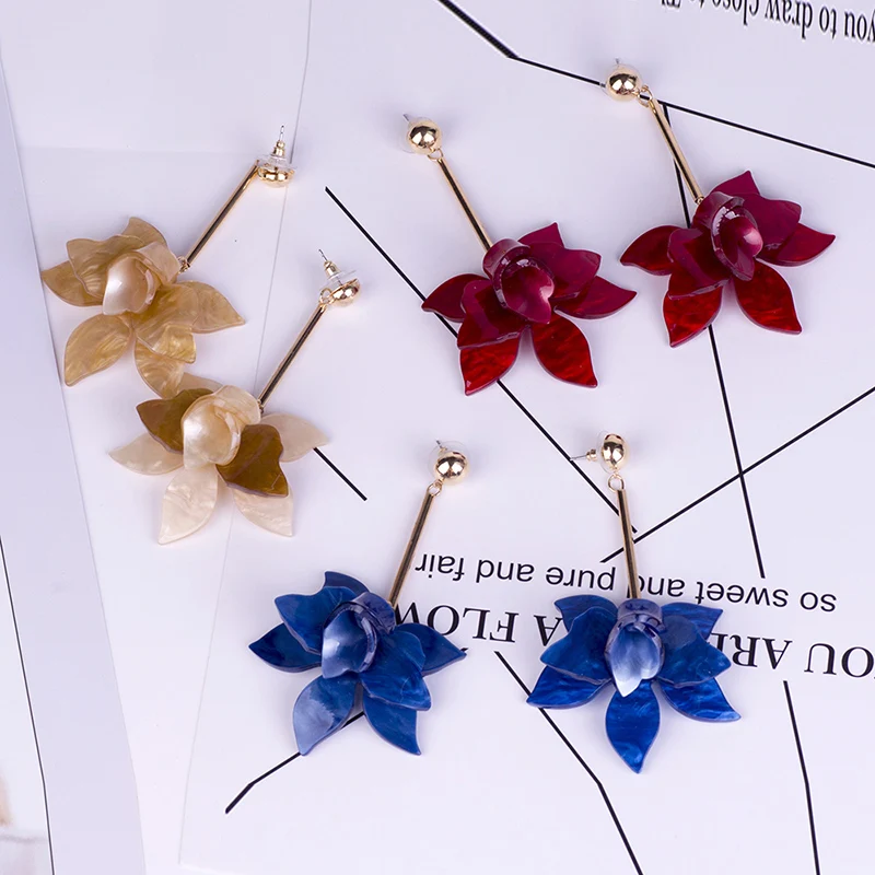 Trendy Dangle Fashion Flower Resin Earrings for Women Big Long Metal Dangling Acrylic Drop Earring Girls Elegant Wedding Brincos (7)