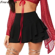 Страусиная Летняя женская многослойная гофрированная юбка-шорты с оборками вечерние мини-юбка с высокой талией шорты Женская короткая одежда