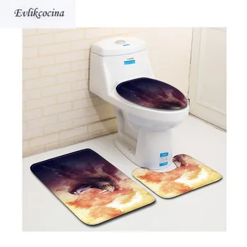 

Free Shipping 3pcs Roaring Lion Banyo Paspas Bathroom Carpet U Type Toilet Bathmat Set Nonslip Tapis Salle De Bain Alfombra Bano