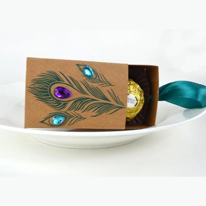 

50pcs 7.5X5X3cm Vintage Kraft Paper with Drawer for Wedding/Birthday Party supplies Candy Box Party Favor Candy Box with Ribbon